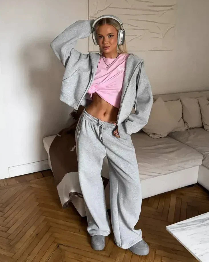 🍂 Autumn Women’s Tracksuit with Zipper & Hood – Casual Two-Piece Set