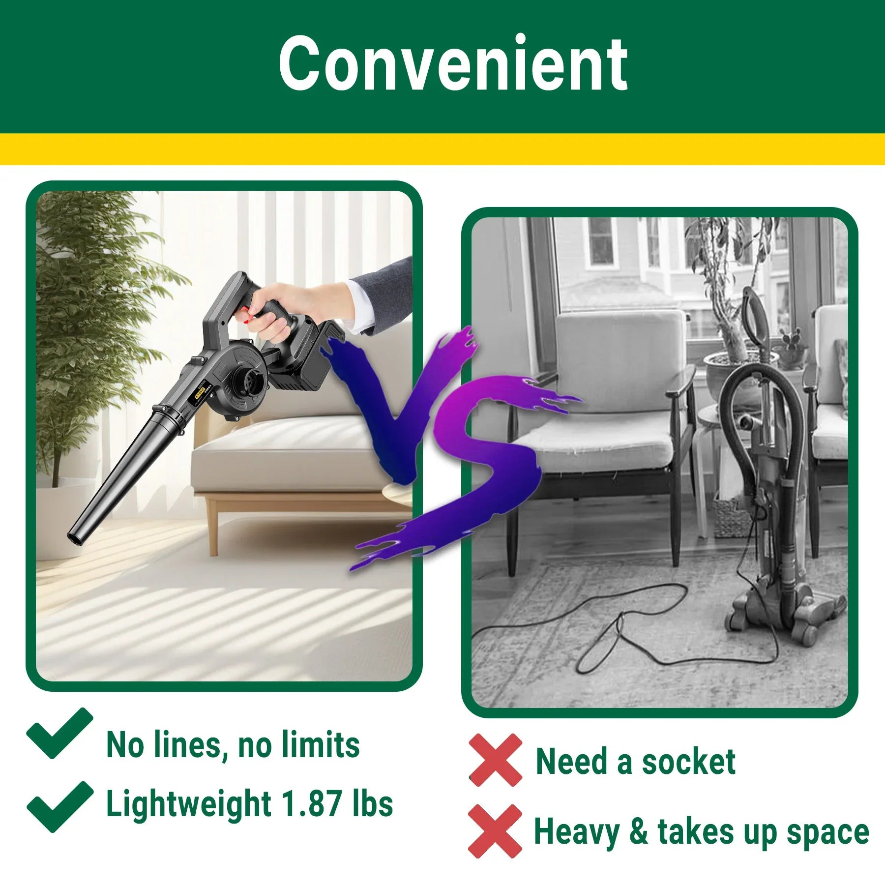 2-in-1 Cordless Air Blower & Vacuum – Leaf, Dust & Pet Hair Cleaner Compatible with Makita 18V Battery