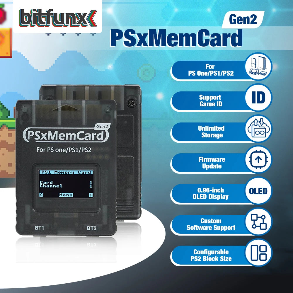 Bitfunx PSxMemCard Gen2 Sd2psXtd to Store Saves for PS1 and PS2 Games for PlayStation1 PS one Playstation2 Game Consoles