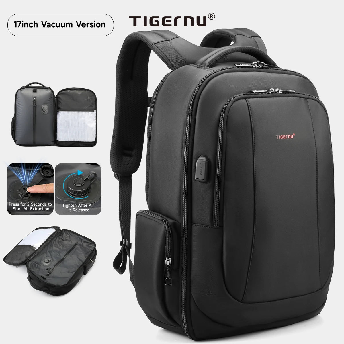 Tigernu Men Backpacks Vacuum Compression Backpacks 14 15.6 17.3'' Laptop Backpack For Men School Backpack Male Travel Backpacks