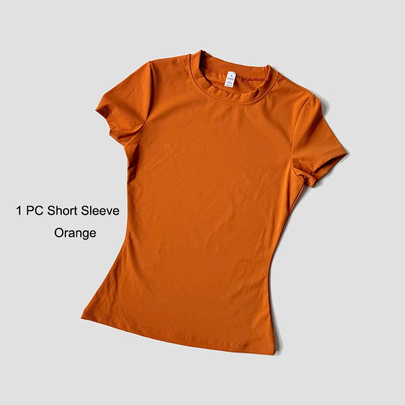 Women's Sports Set Seamless Knitted Short Sleeve