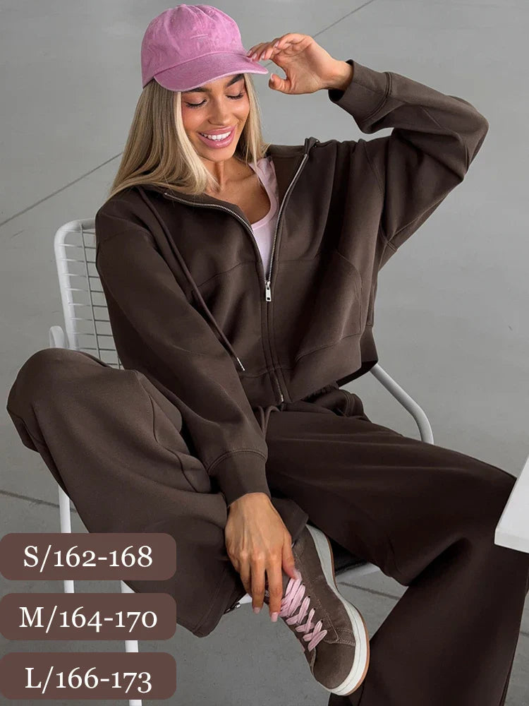 🍂 Autumn Women’s Tracksuit with Zipper & Hood – Casual Two-Piece Set