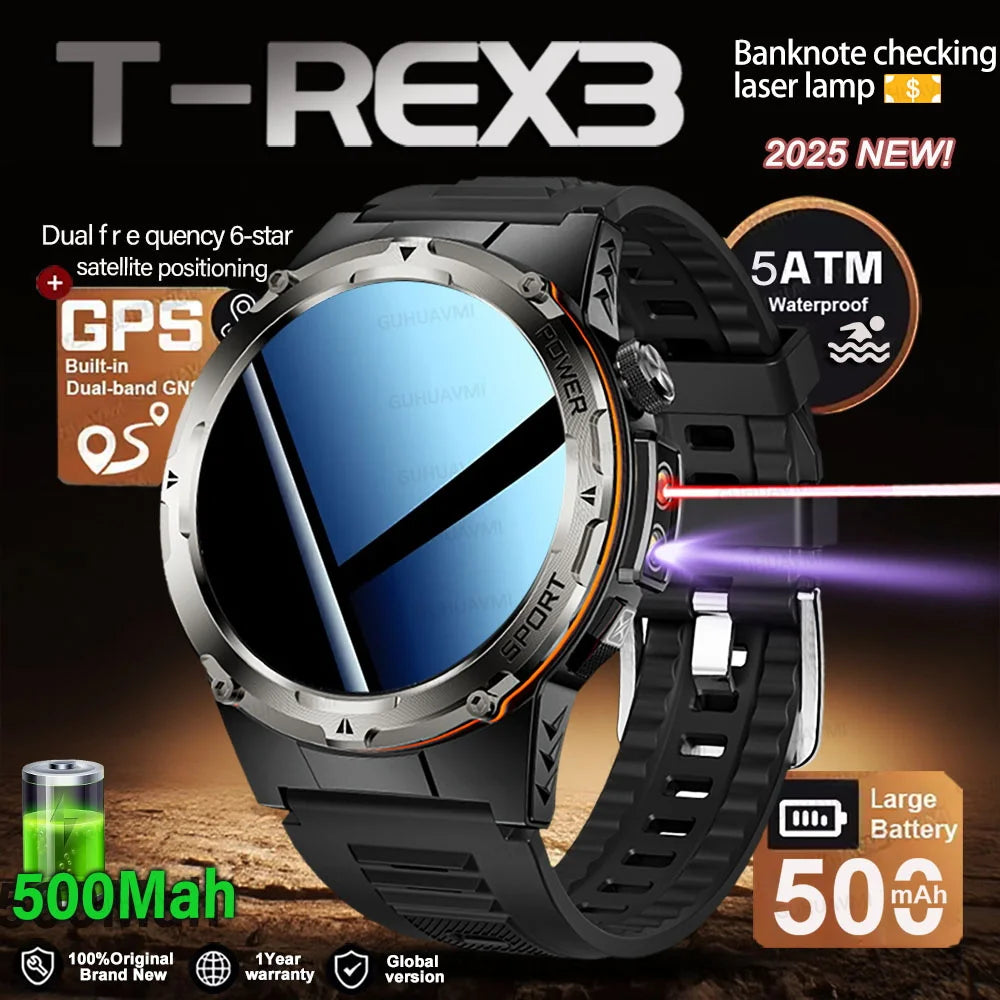 2025 NEW Top Popular Outdoors GPS tracker Sports Smart Watch Men 500mAh NFC HD Call IP68 depth waterproof Smart Watch T-REX3 Men