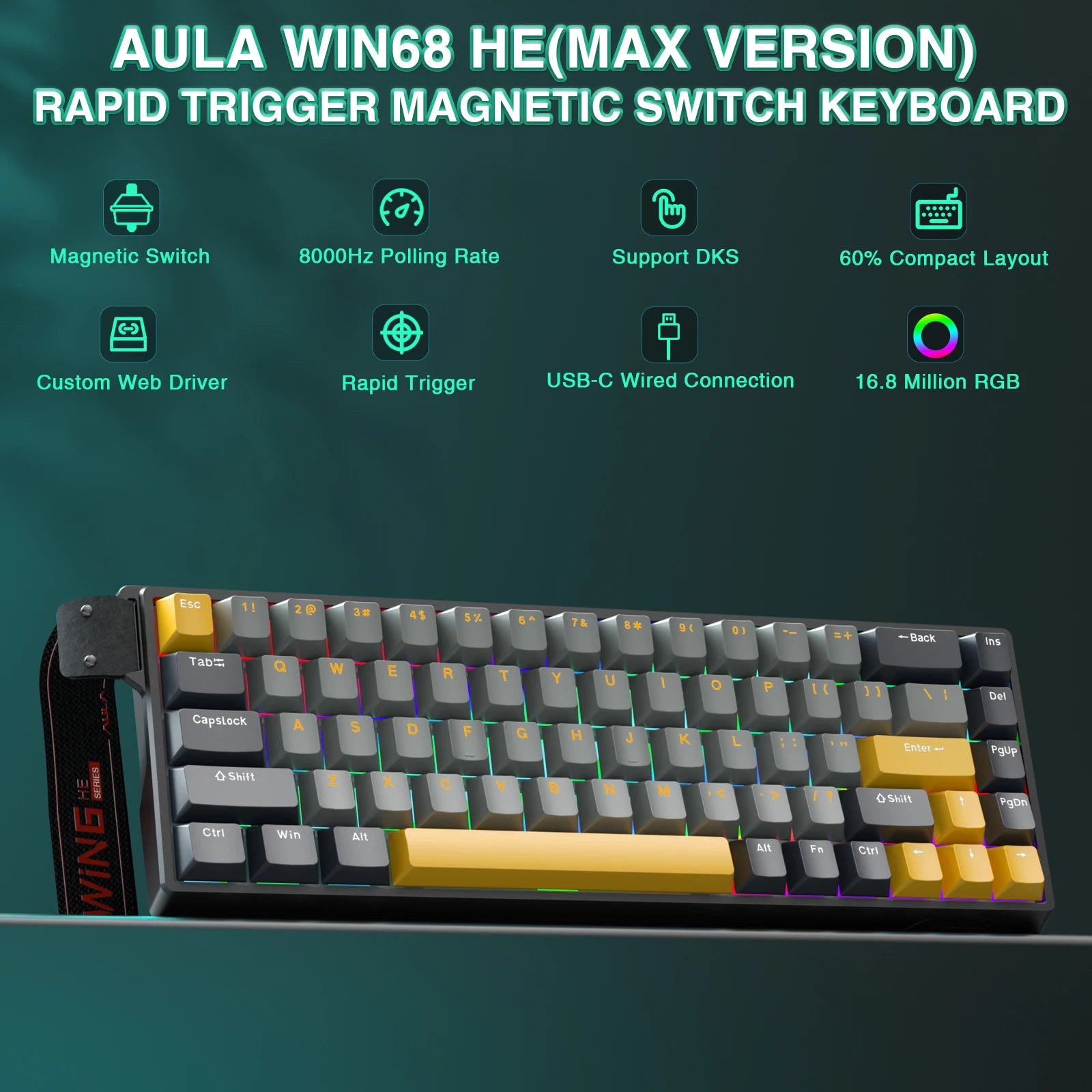 AULA WIN68HE Esports Magnetic Keyboard Rapid Trigger 8K Return RGB Hotswap 60% 68% Custom Gaming Keyboard