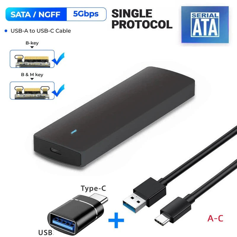 M.2 SATA NGFF SSD Enclosure Tool-Free USB3.1 Type C 5Gbps External Solid State Enclosure Adapter for 2280/2260/2242/2230 SSD