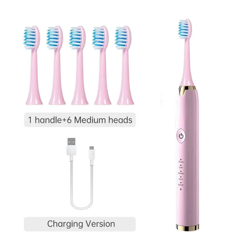 Sonic Whitening Toothbrush | USB Rechargeable, Waterproof Electronic with 4x Brush Heads