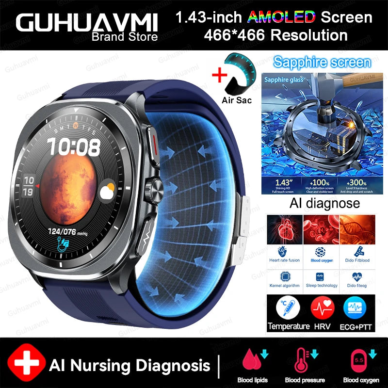 2025 New For Android Air pump airbag Health Trackr Smart Watch Accurate Blood pressure lipids Uric acid Body analysis Smartwatch