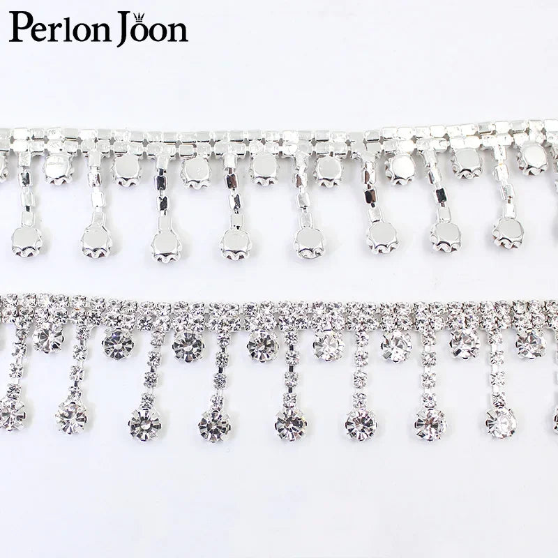 1 Yard Short tassel Pendant rhinestones trim fringe crystal metal chain  for dress,bag,shoes accessories