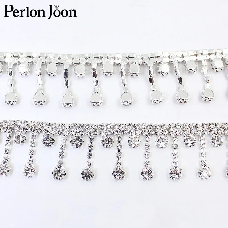 1 Yard Short tassel Pendant rhinestones trim fringe crystal metal chain  for dress,bag,shoes accessories