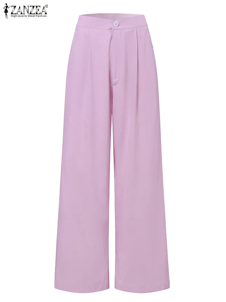 Women's Two Piece Pant Set With Wide Leg Pants And Long Sleeve Shirt