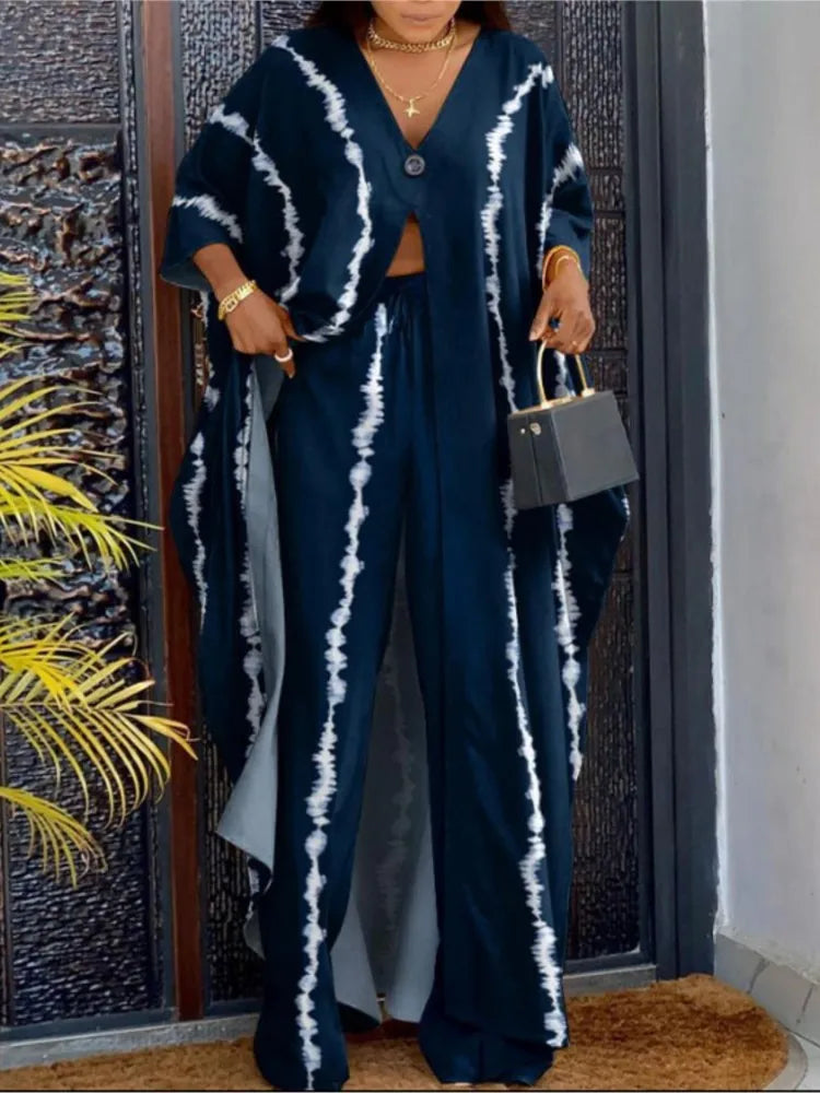 Spring Summer New Women's V-neck Loose Long Sleeved Top Letter Printing Fashion Casual Open Front Women's Pants Set