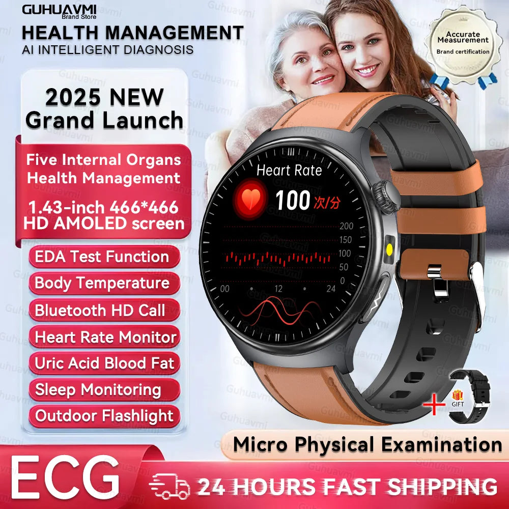 New Upgraded Health Monitoring Uric Acid Blood Pressure Blood Oxygen Heart Health Check Smart Watch ECG smart watches Man 2025