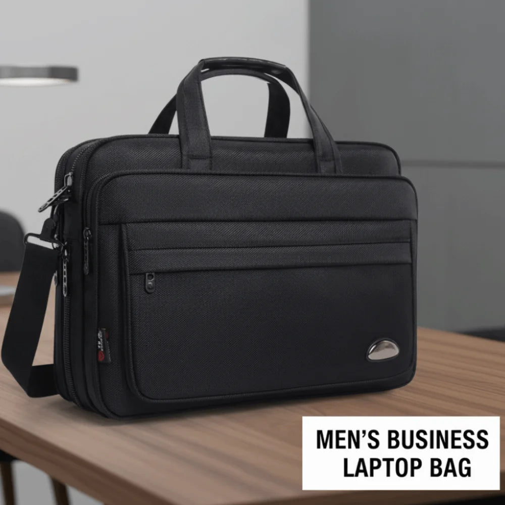 15.6inch Men Business Laptop Bag Shoulder Strap with Handle Portable Laptop Bags Solid Color Waterproof Notebook Shoulder Bag