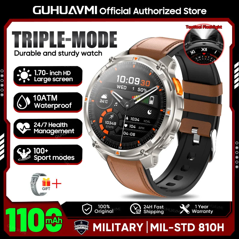 2026 New T-REX3 1100mAh Battery SmartWatch 10ATM Waterproof GPS Bluetooth call 1.7" AMOLED HD Sports Flashlight Smart Watch Men