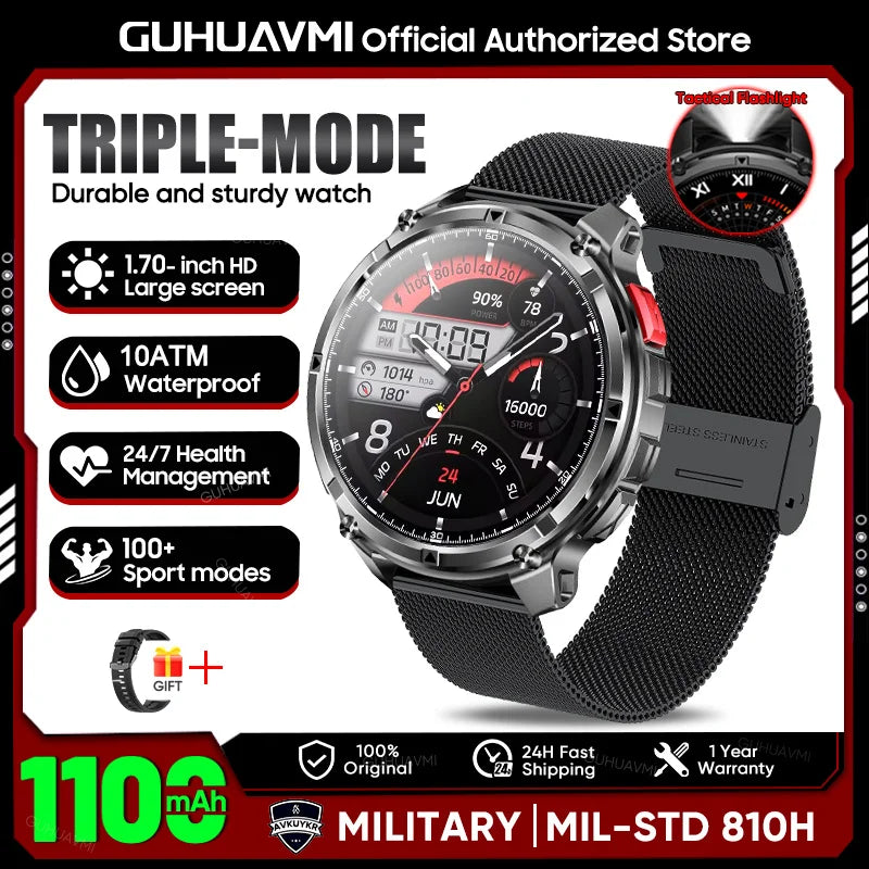 2026 New T-REX3 1100mAh Battery SmartWatch 10ATM Waterproof GPS Bluetooth call 1.7" AMOLED HD Sports Flashlight Smart Watch Men