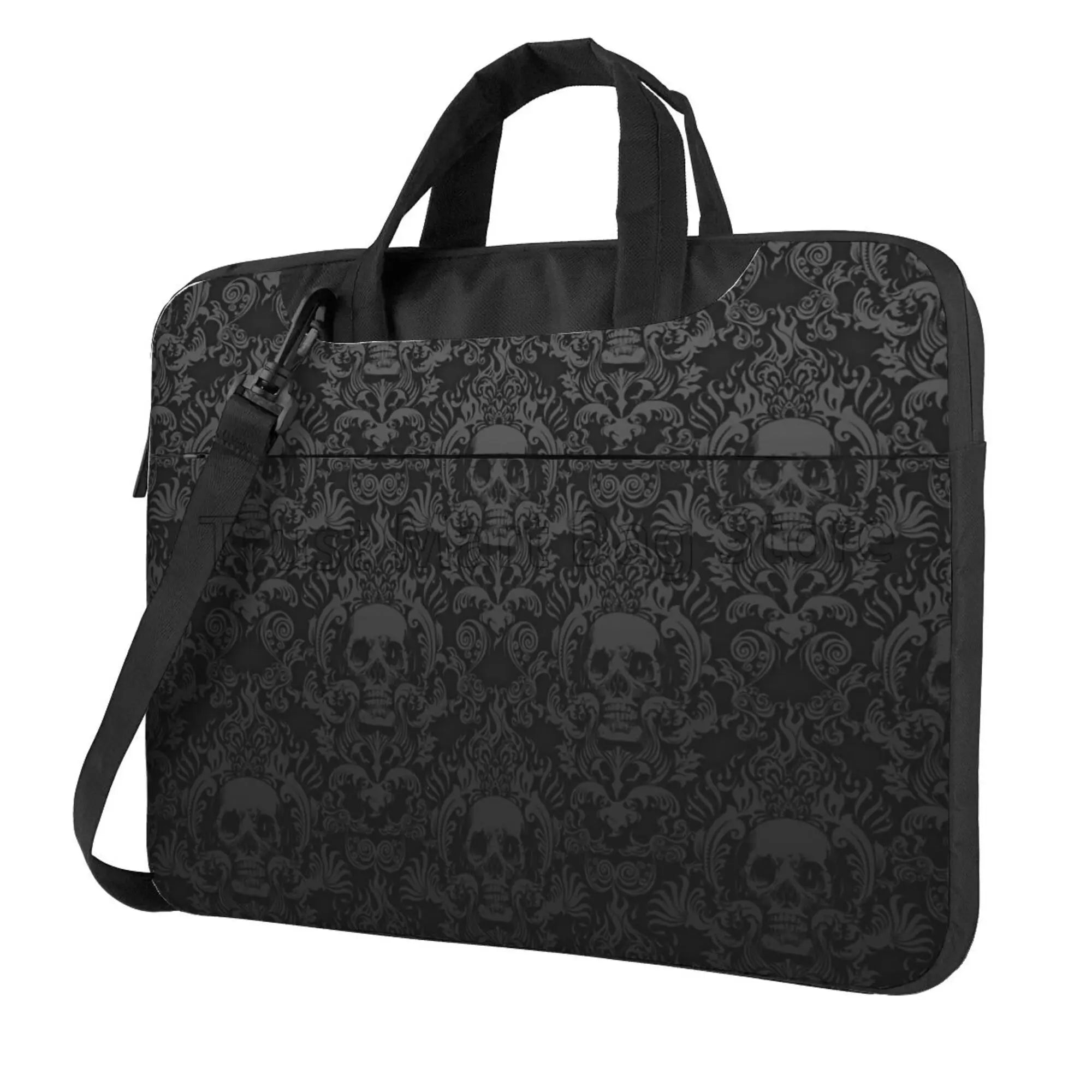 Gothic Black Skull Damask Laptop Bag Water Resistant