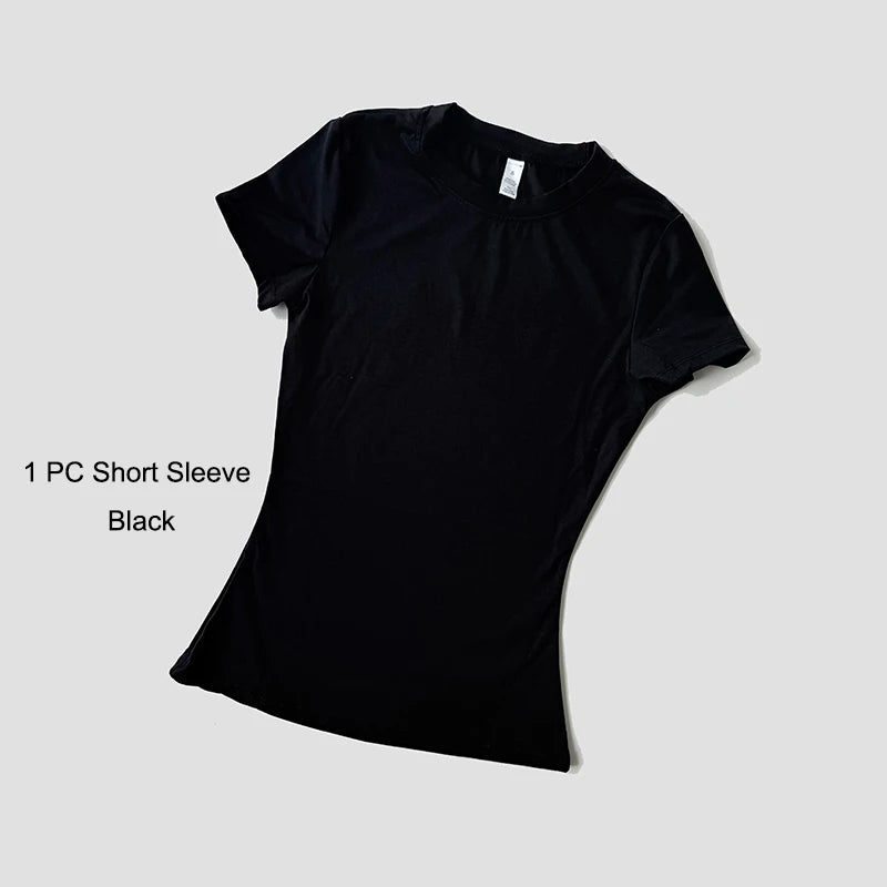 Women's Sports Set Seamless Knitted Short Sleeve