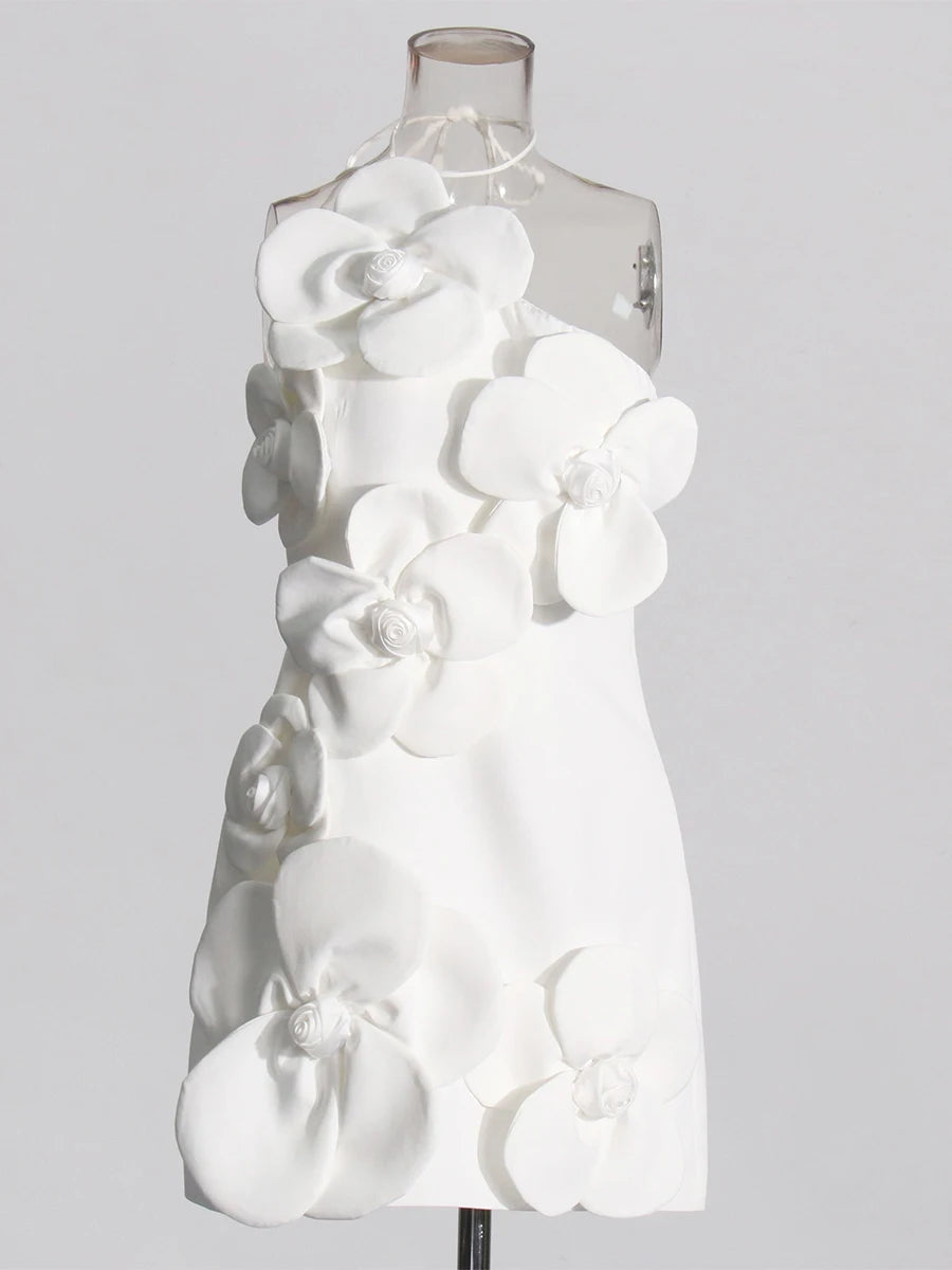 Patchwork Appliques Mini Dresses Diagonal Collar