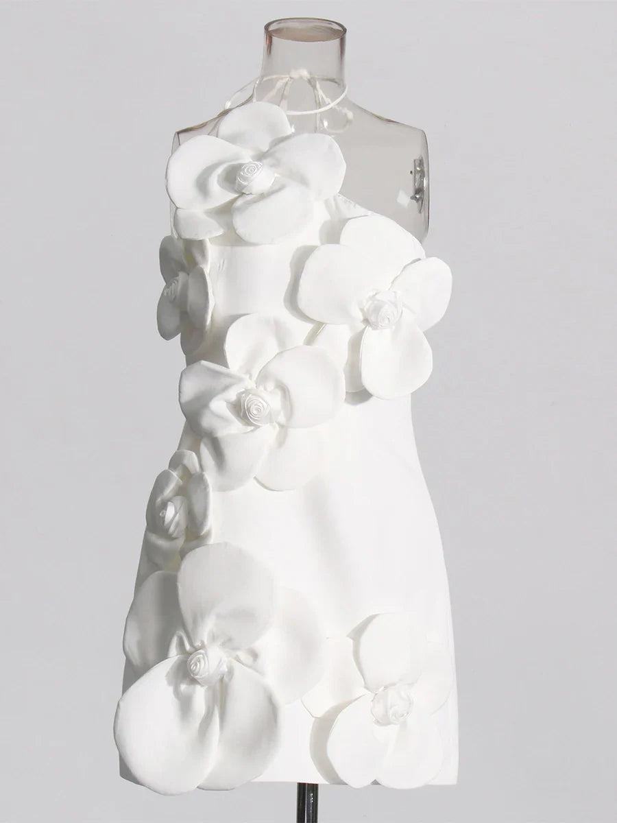 Patchwork Appliques Mini Dresses Diagonal Collar