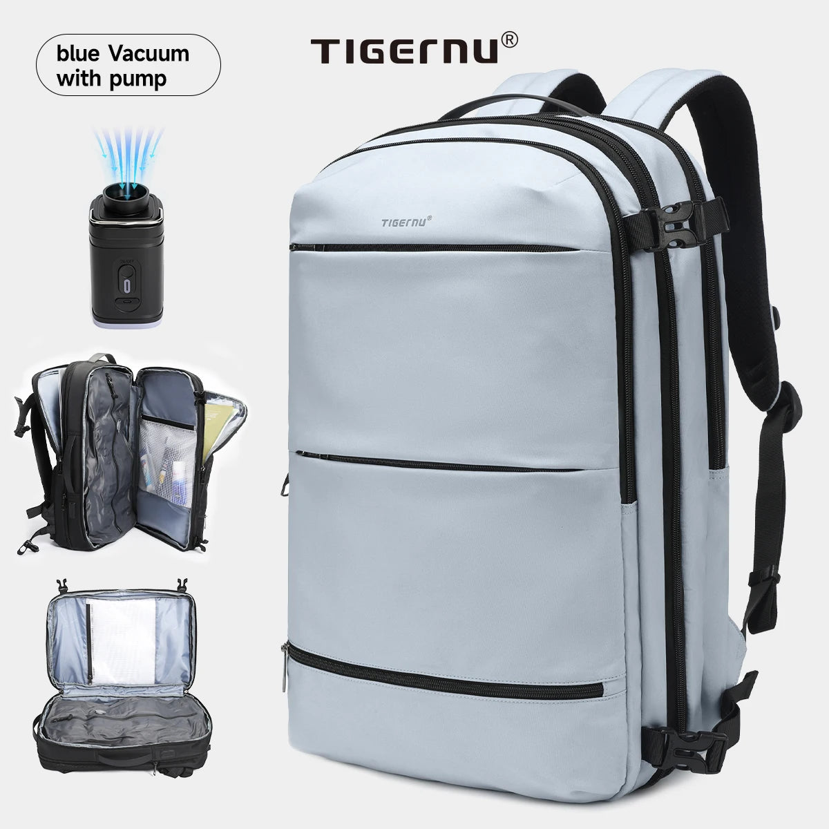 Tigernu Vacuum Compression Backpacks Men Travel Backpack Expandable USB Bag Large Capacity 17 Laptop Bags For Schoo Cabin Bags