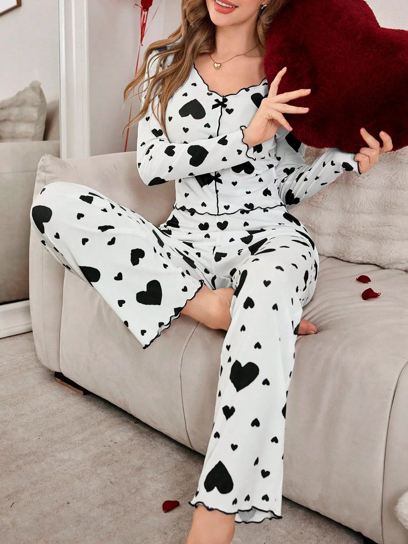 Heart Print Pajama Set | Women's Sleepwear Pajamas