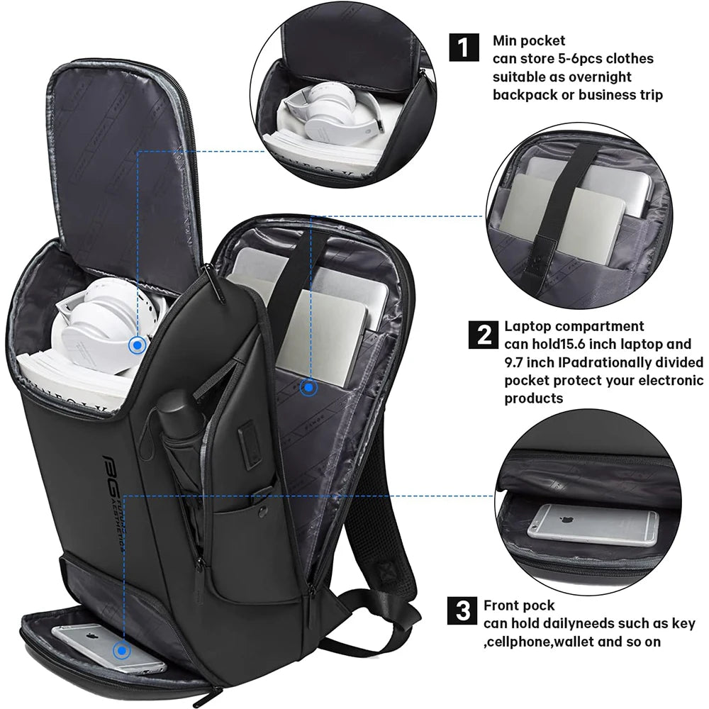 BANGE Business USB Charging Smart Backpacks Fits 15.6 Inch Laptop Commute Backpack WaterProof Carry On Bag for Men Travel Bags
