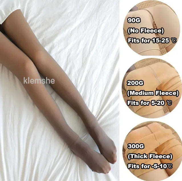Women Thermal Leggings Winter Warm Sexy Elastic Translucent Pantyhose Female Fleece Thermal High Waist Slim Thicken Tight Pants