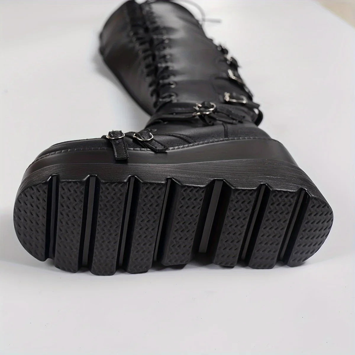 Women's Gothic Punk Thigh High Boots Fashion Side Zipper Lace-up Wedges High Heels Platform Coaplay Boots Woman