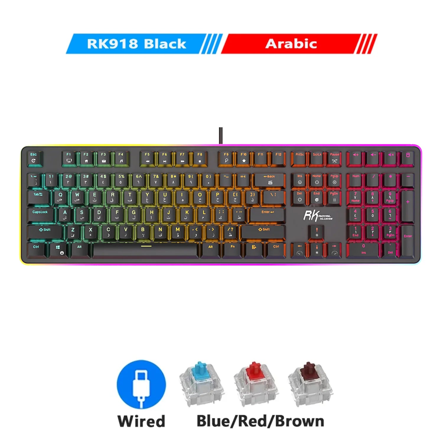 RK ROYAL KLUDGE RK918 Wired Mechanical Keyboard 108 Keys 100% RGB Backlit Gaming Keyboard