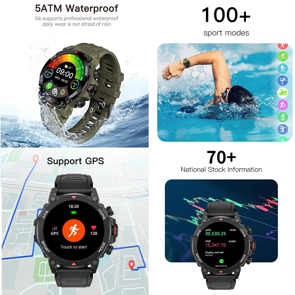 2025 Smartwatch AURAFIT G6 AI GPT 1.43" AMOLED Display GPS Compass Sport Fitness Tracker 3ATM Swimming BT Call for Strava