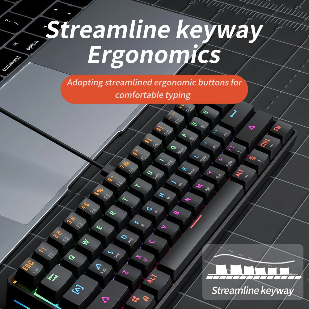 MUCAI MK61 USB Gaming Esports Mechanical Keyboard 61 Key Red Axis Wired Detachable Cable RGB Backlight Hot Swap