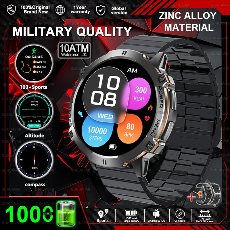 New T-REX3 Outdoor Smart Watch 1.73 inch AMOLED 1000mAh Large Battery Compass 10ATM Waterproof Call Sports Men Fitness Bracelet