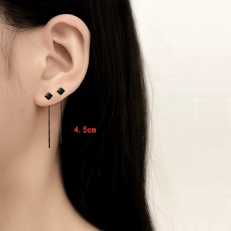 Sterling Silver Star Drop Earrings With Tassel Chain