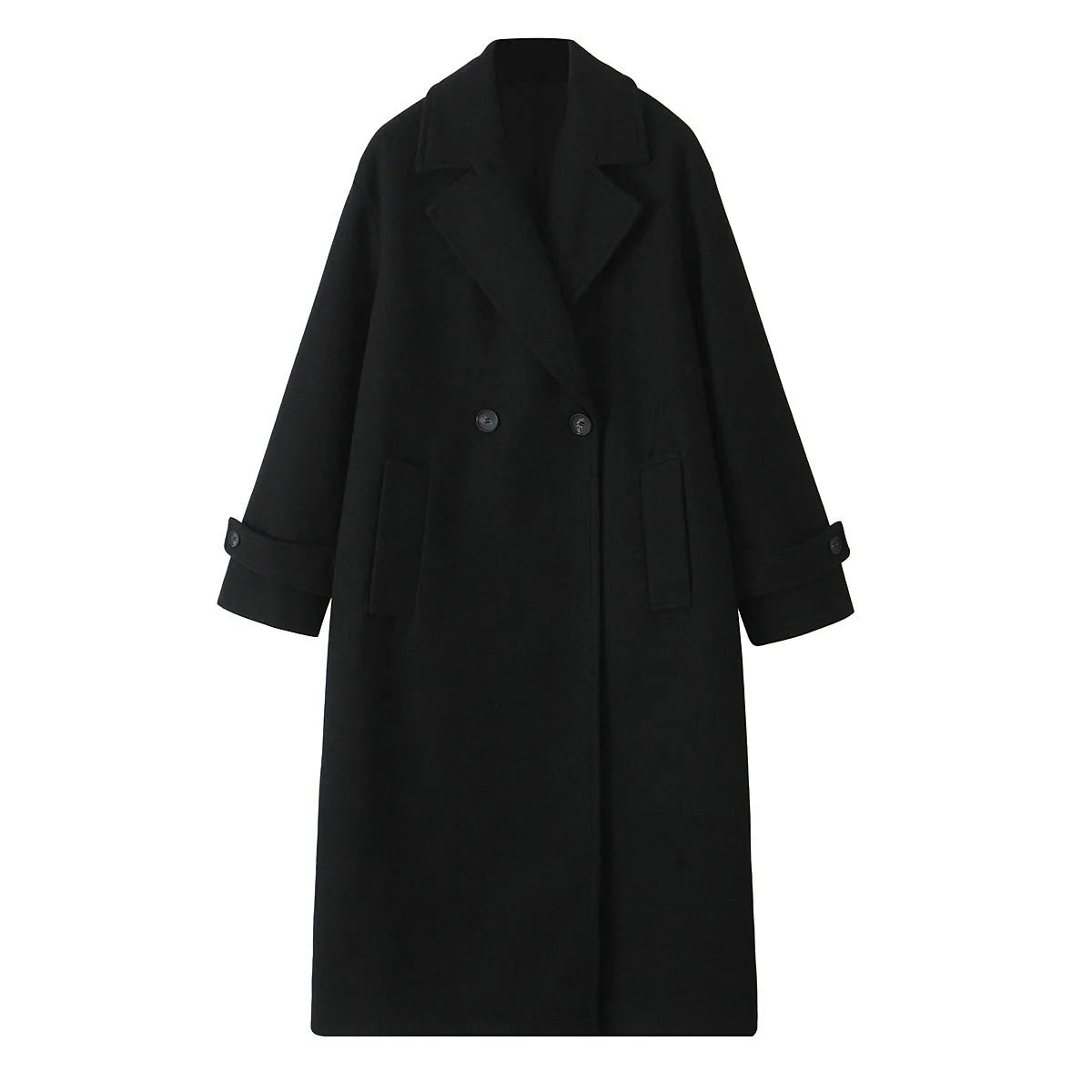 Tricolor Luxe Loose Long Coat with Turn-Down Collar