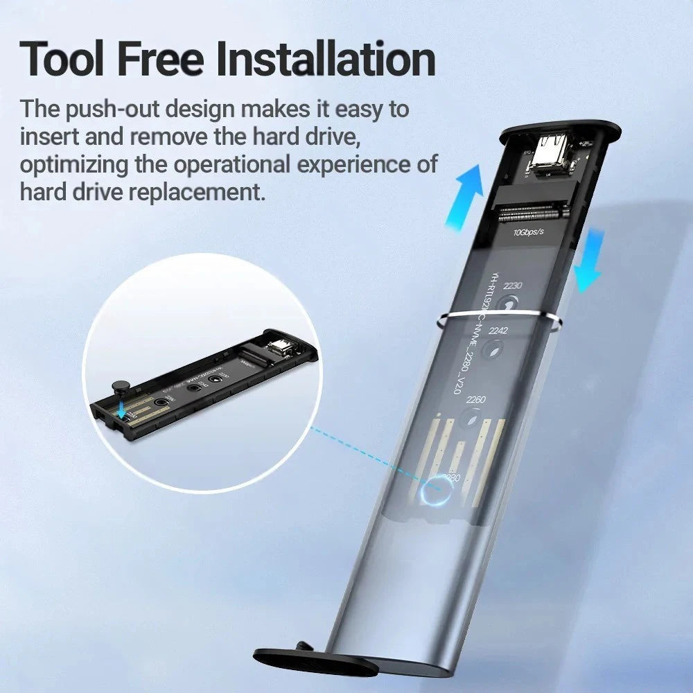 M.2 SSD Enclosure Aluminum Alloy 10Gbps External SSD Case Heat Dissipation Mobile Hard Disk Box ToolFree Support NVMe SATA NGFF