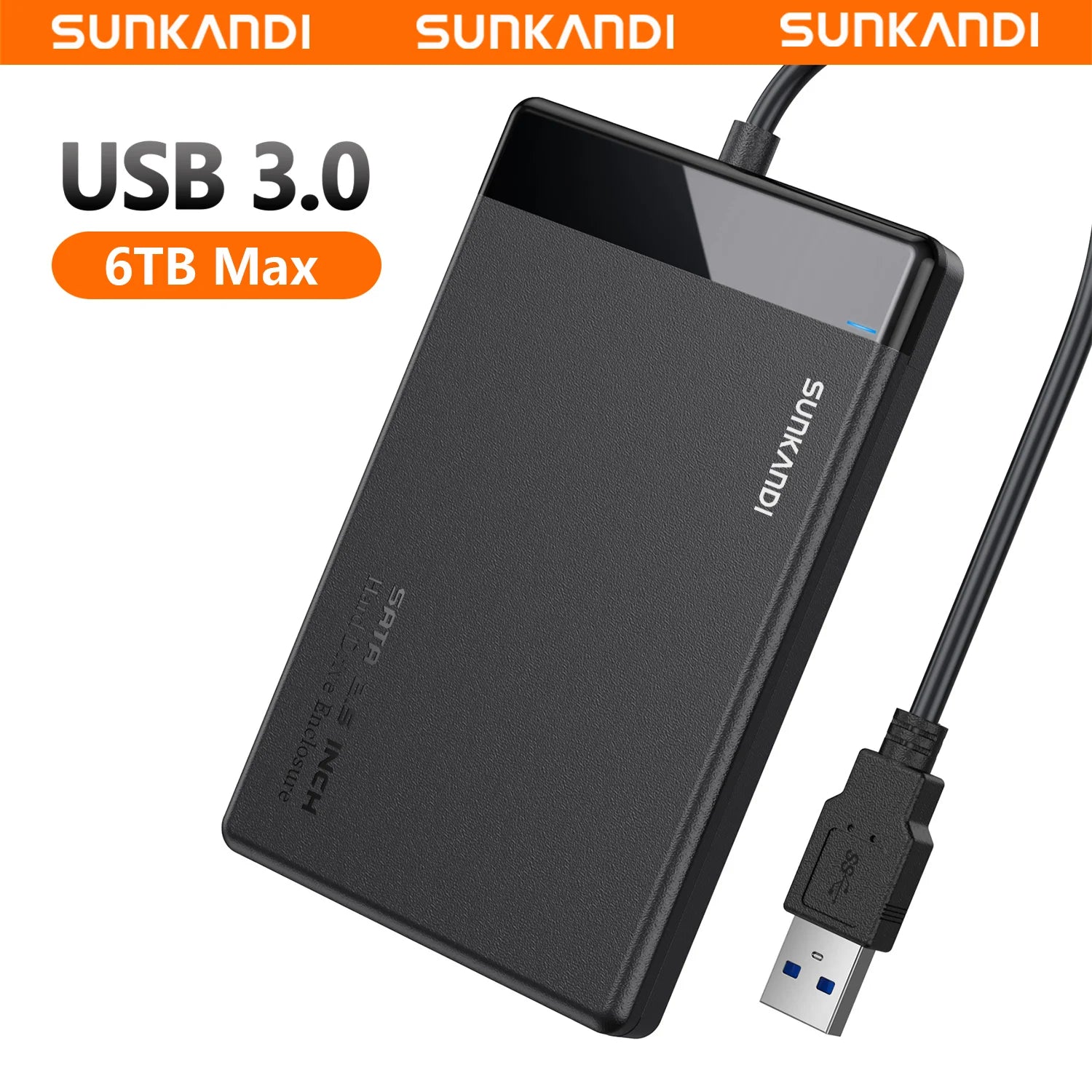SUNKANDI 2.5" Hard Drive Enclosure USB 3.0 to SATA III Adapter Supports 2.5 Inch SSD HDD 9.5mm 7mm External Hard Drive Enclosure