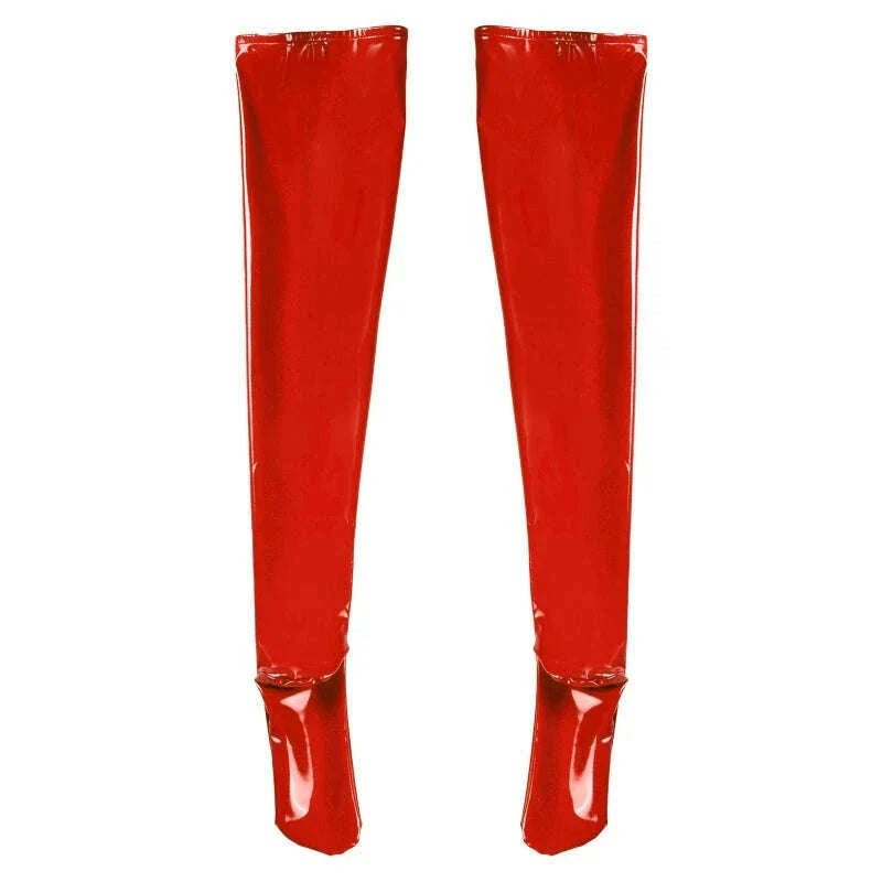 3XL Plus Size Wetlook PVC Leather Thigh High Stockings Gothic Punk Reflective Shiny Pole Dance Night Club Party Lingerie