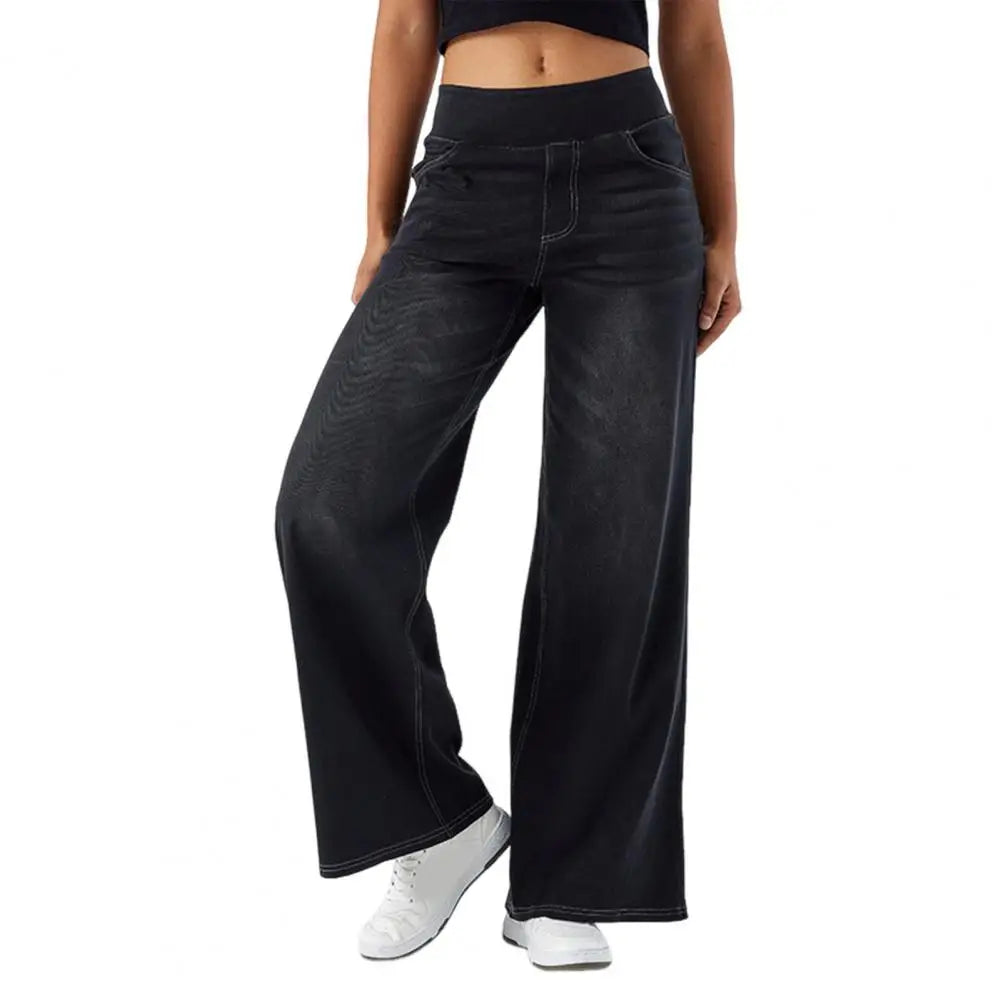 Trend4us Wide-Leg Stretch Denim Pants