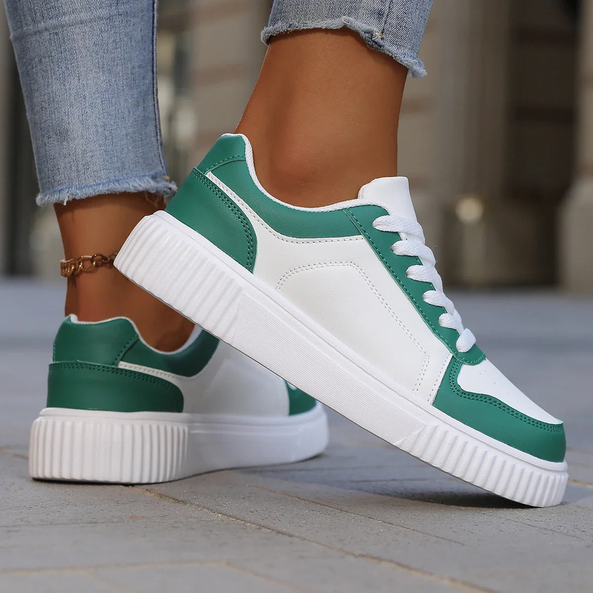 Clover – Women’s White Sneakers Lightweight Thick Sole Casual Shoes