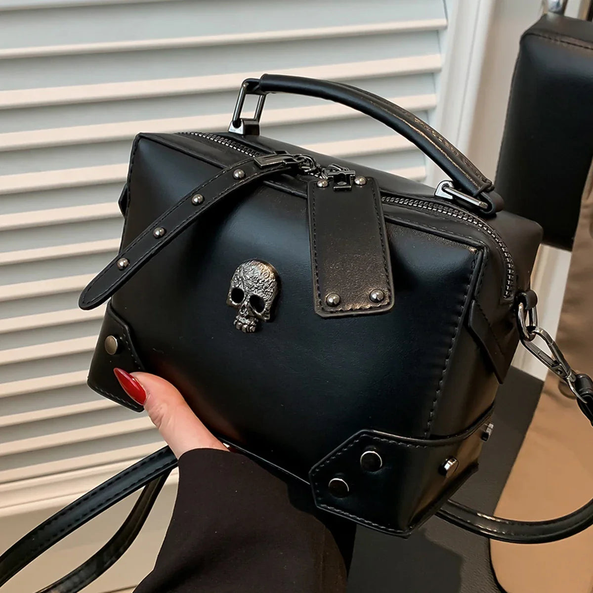 Punk Skull Box Handbag – Gothic Motorcycle Crossbody | Dark Aesthetic All-Match Bag