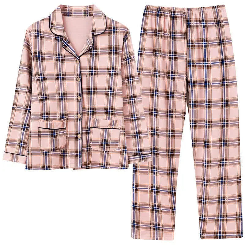 Autumn Women's 100% Cotton Long Sleeve Pajama Set Middle-aged Elderly Thin Cardigan Suitable For Home Wear