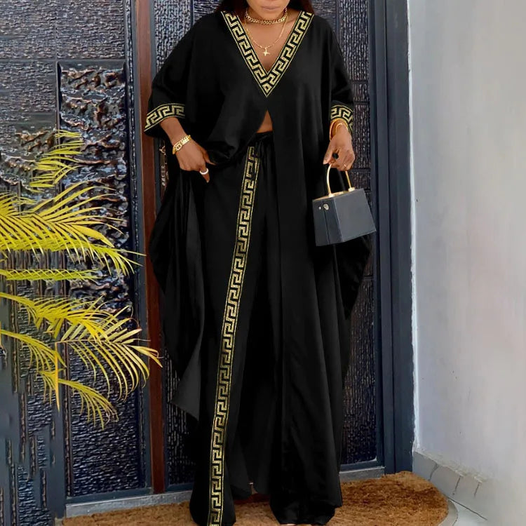 Spring Summer New Women's V-neck Loose Long Sleeved Top Letter Printing Fashion Casual Open Front Women's Pants Set