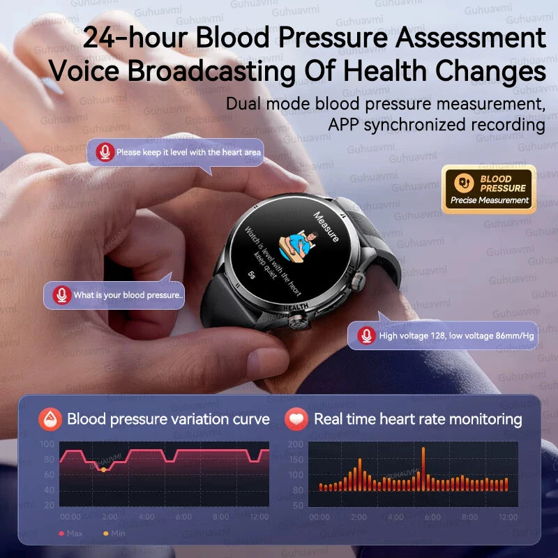 2026New Blood Pressure Air Pump Airbag Accurate Measure Smart Watch Men Micro Physical Examination Health ECG Smartwatch NFC BOX