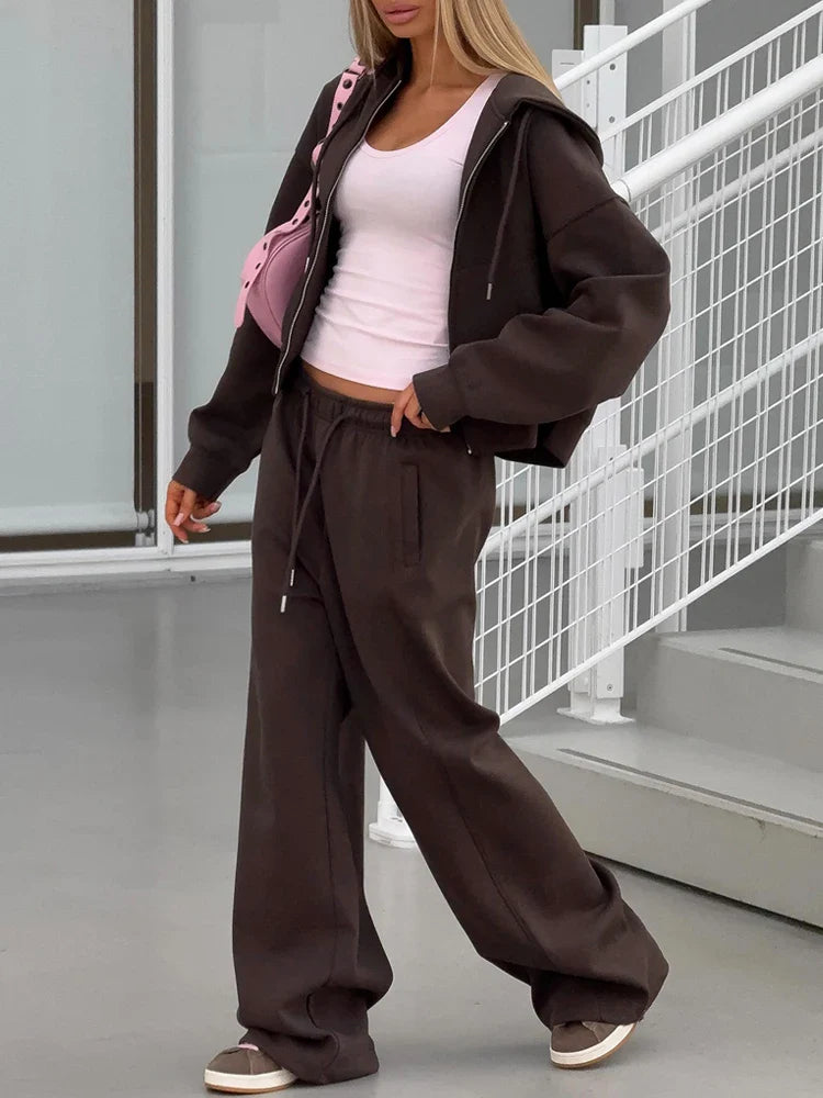 🍂 Autumn Women’s Tracksuit with Zipper & Hood – Casual Two-Piece Set