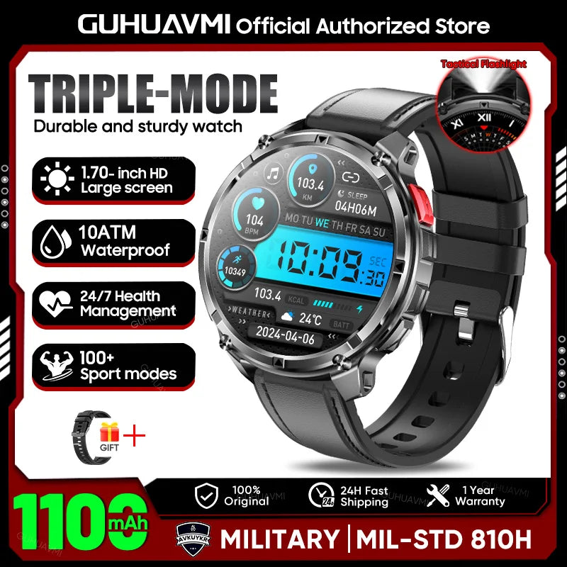 2026 New T-REX3 1100mAh Battery SmartWatch 10ATM Waterproof GPS Bluetooth call 1.7" AMOLED HD Sports Flashlight Smart Watch Men