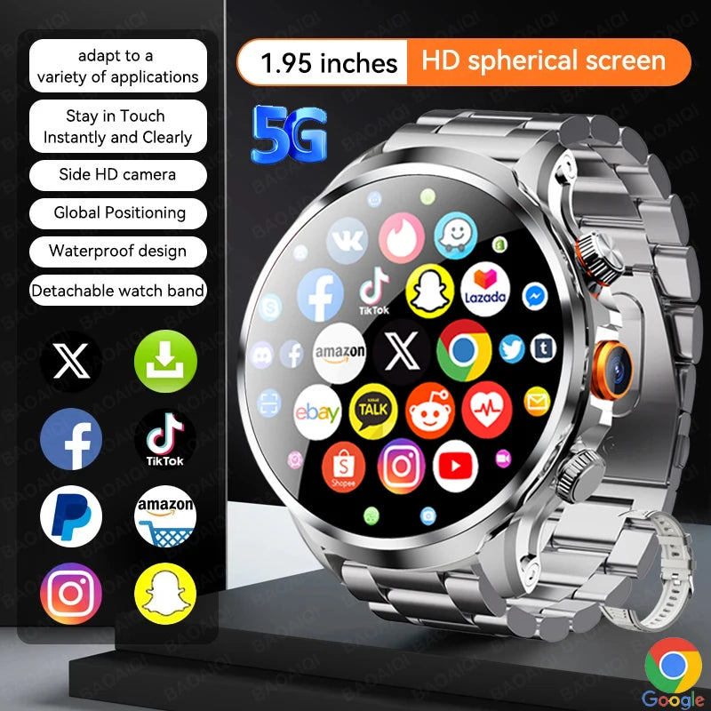 5G/4G Smart Watch 1.95 inch AMOLED 1100mah Battery 8GB+128GB RAM 500W Camera GPS WIFI Google APP Download Smartwatch Android 9.0