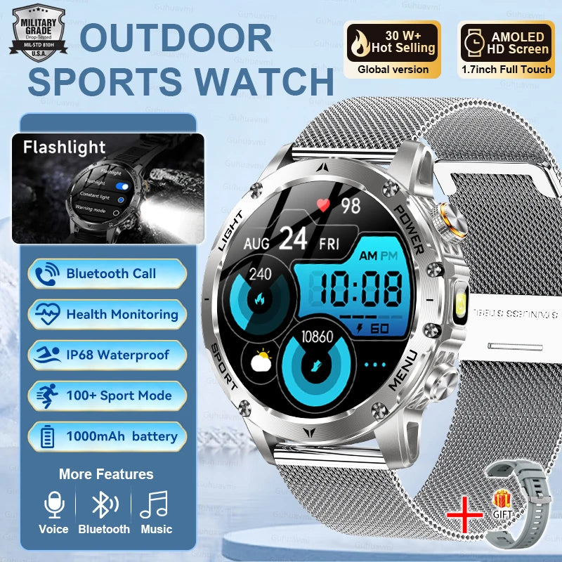 2025 T-REX3 1000mAh Large Battery Durable Adult Smart Watch GPS Strong Flashlight 10ATM Waterproof BT Call Sports Smartwatch Men