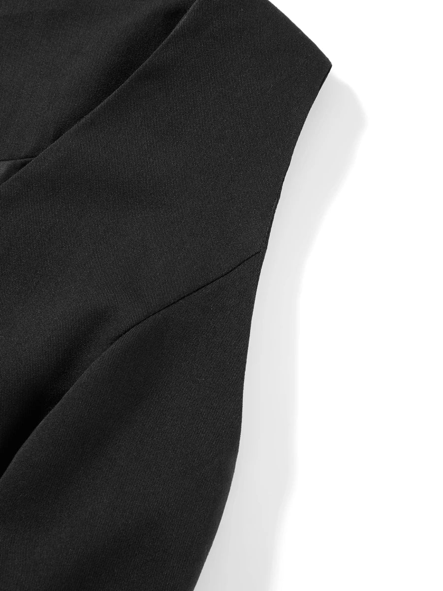 Women's Fashion Black Sleeveless Vests Casual V Neck Button Waistcoat Formal Business Tuxedo Shirt Slim Fit Cropped Blazer Vests