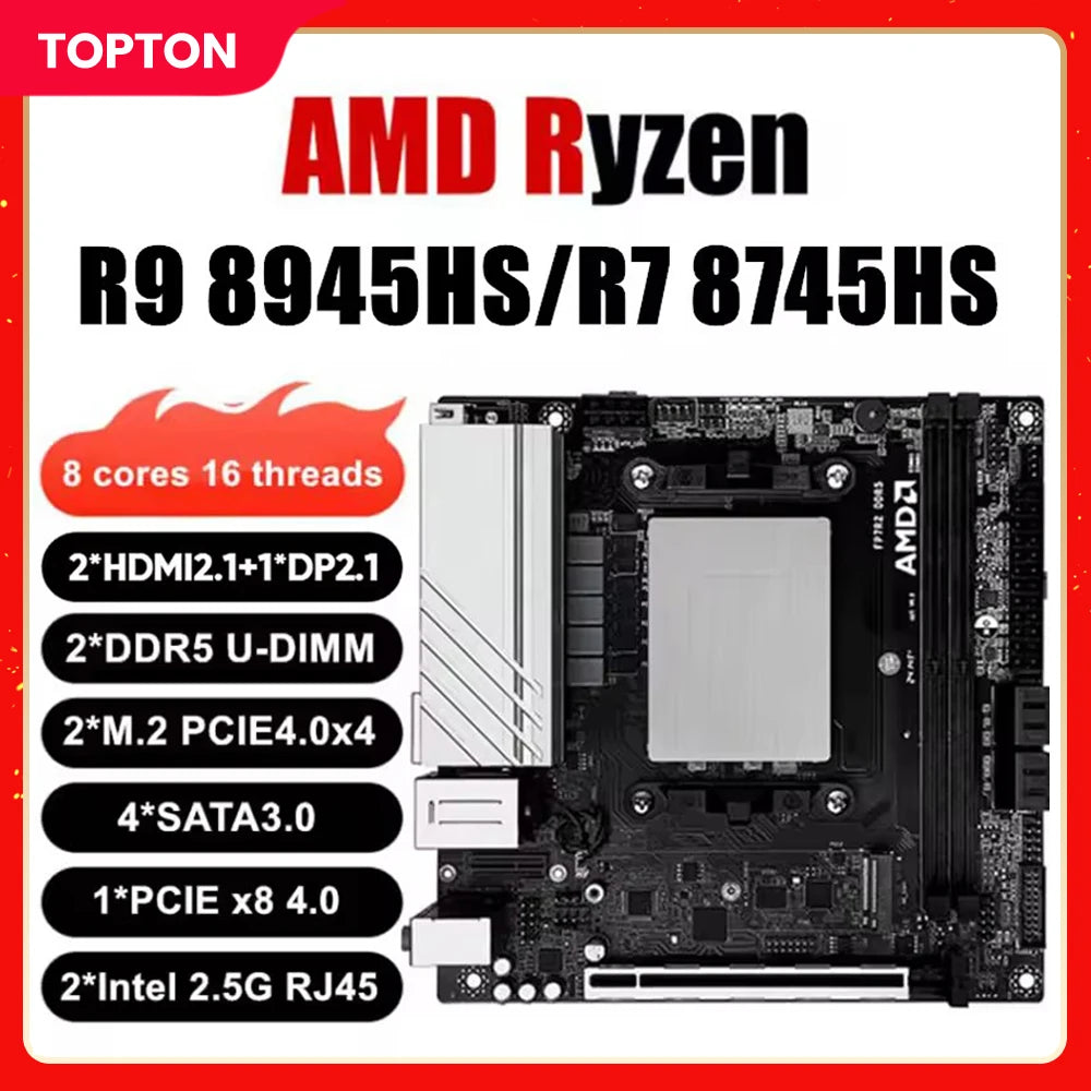Topton N17 NAS Firewall Motherboard AMD Ryzen 9 8945HS R9 7940HS 2xNVMe 4xSATA3.0 PCIEx8 2xDDR5 2x2.5G LAN Gaming ITX Mainboard