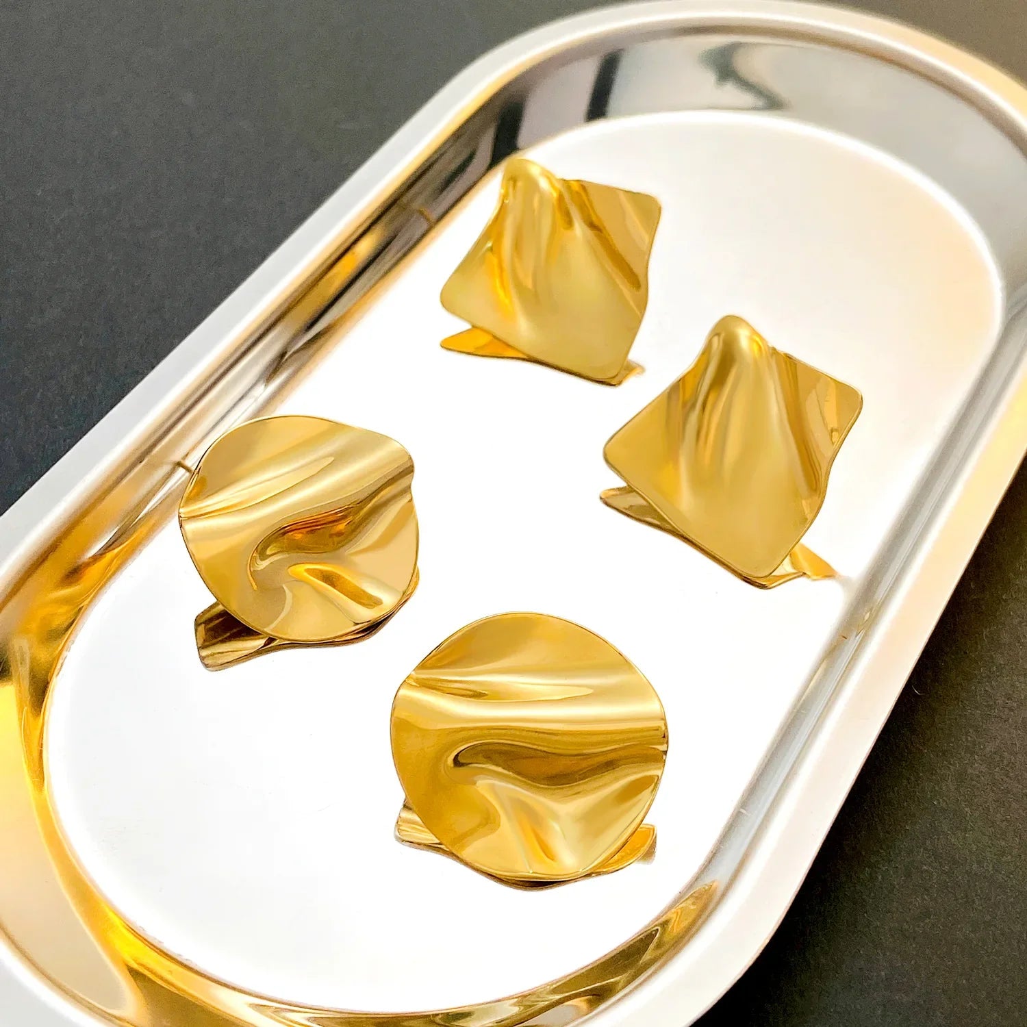 Vintage Pleated Geometric Earrings – Stainless Steel Statement Studs